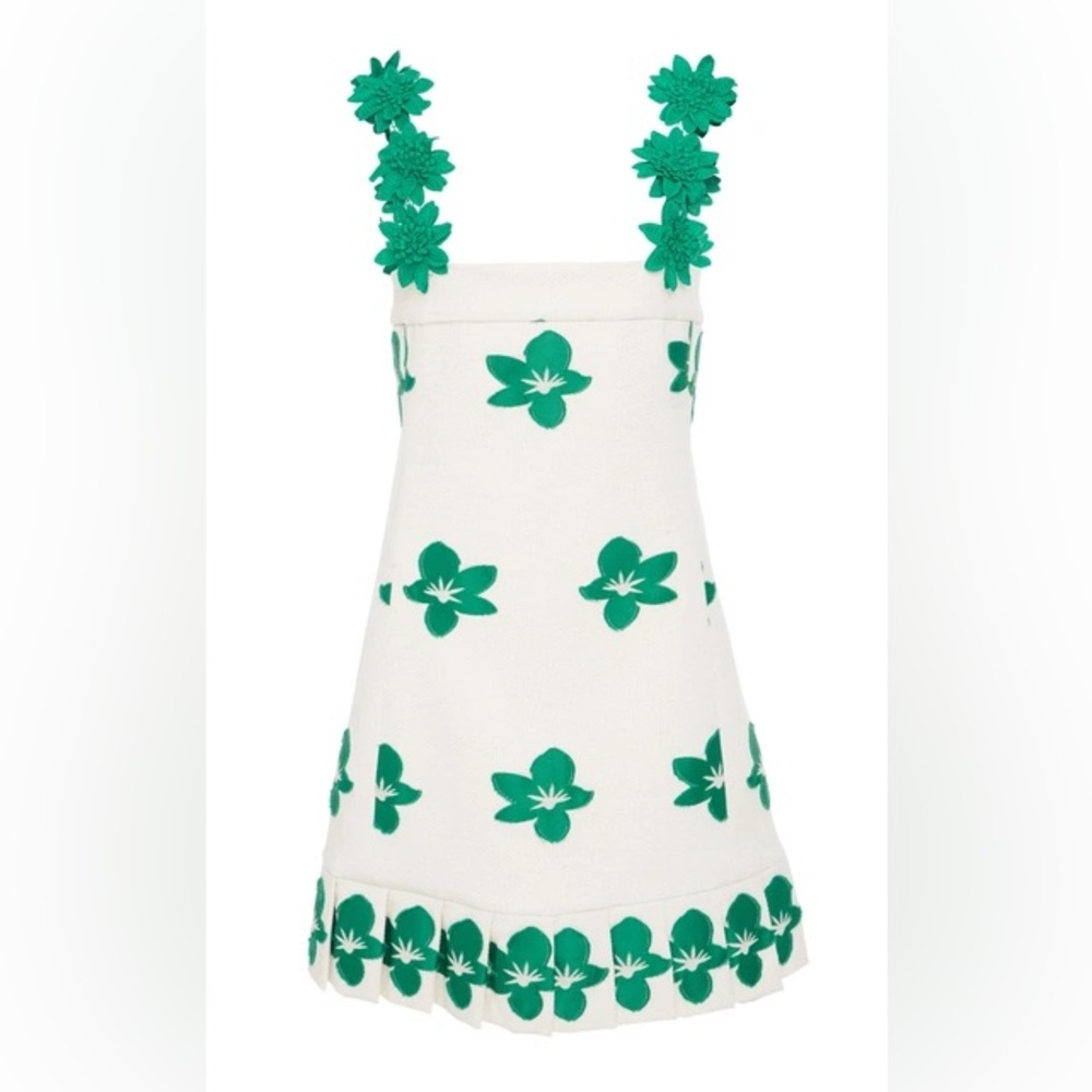 Floral White and Green Dress